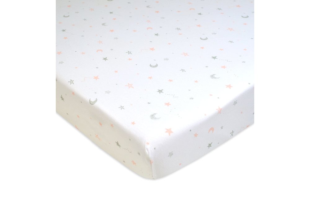 American Baby Knit Crib Sheet In Pink Stars & Moon