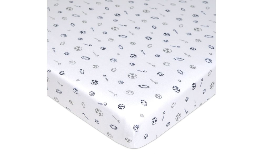 American Baby Knit Porta Crib Sheet In Gray-Navy Sports
