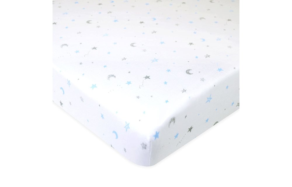 American Baby Knit Porta Crib Sheet In Blue-Stars-Moon