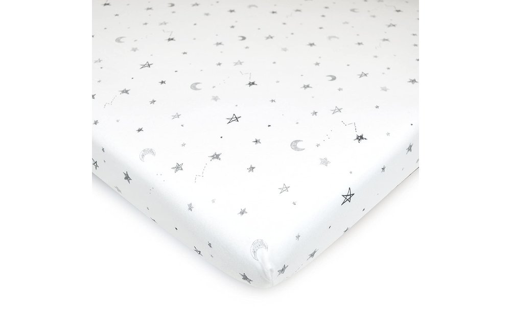American Baby Knit Porta Crib Sheet In Grey-Stars-Moon