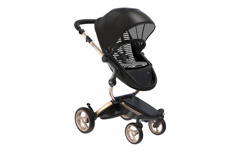 Mima Kids Xari stroller Gold Chassis Black Seat Black & White Starter Pack