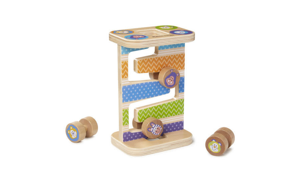 Melissa And Doug First Play Wooden Safari Zig-Zag Tower With 4 Rolling Pieces