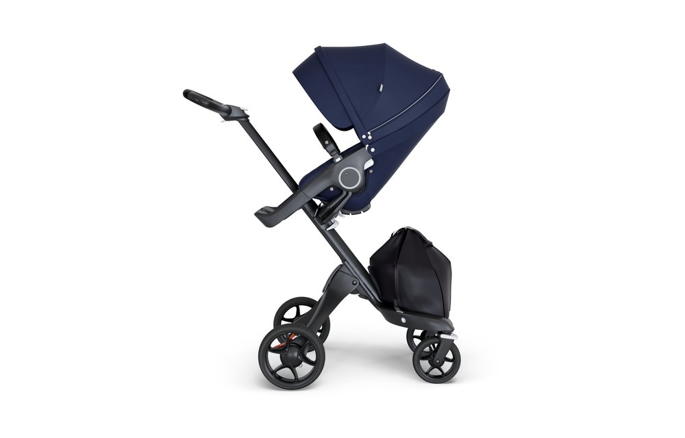 Stokke Xplory Black Chassis -Stroller Seat Deep Blue and Black Handle