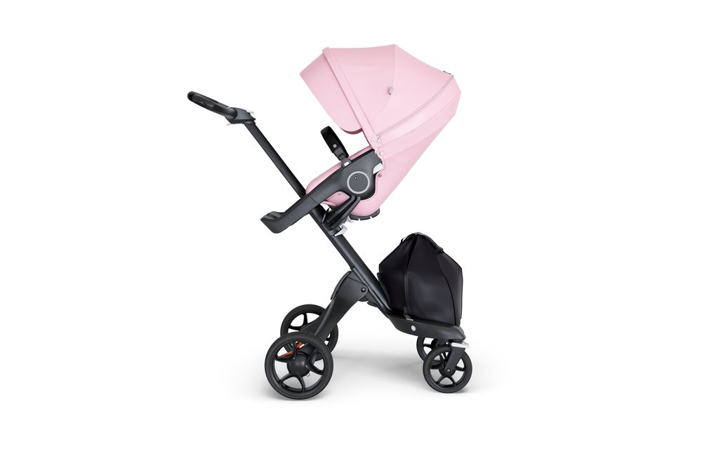 Stokke Xplory Black Chassis -Stroller Seat Lotus Pink and Black Handle