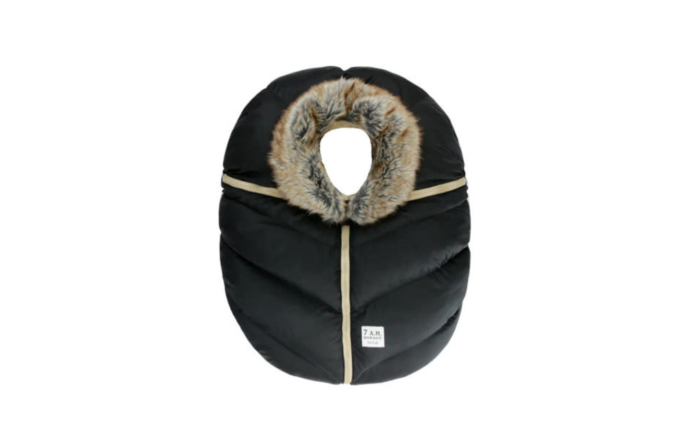 7 A.M. Enfant Car Seat Cover - Cocoon In Black Faux Fur 0-12 Months
