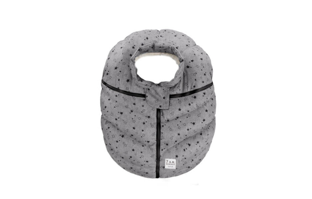CLOSEOUT!! 7 A.M. Car Seat Cover - Cocoon In Heather Grey Stars 0-12 Months