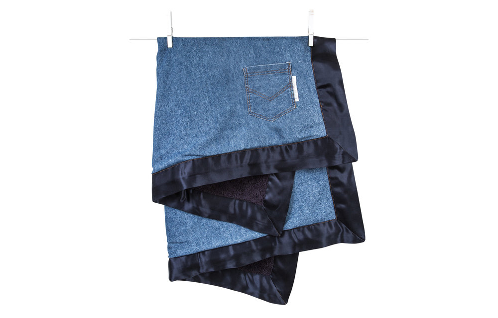 Little Giraffe Chenille Indigo Pocket Blanket in Denim