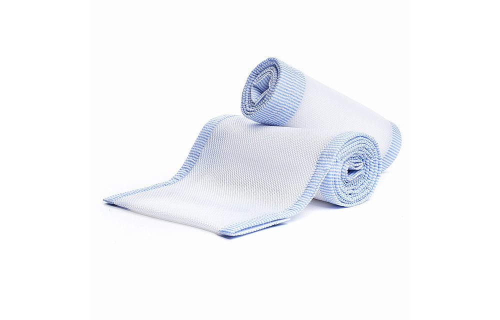 Breathable Baby Breathable Mesh Crib Liners In White-Lt Blue Seersucker
