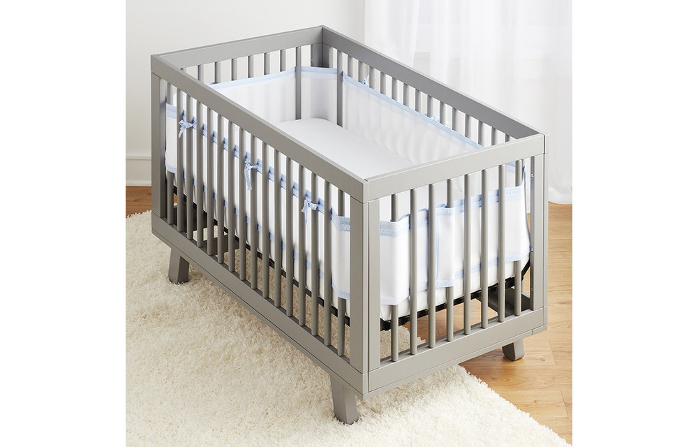 Breathable Baby Breathable Mesh Crib Liners In White-Lt Blue Seersucker