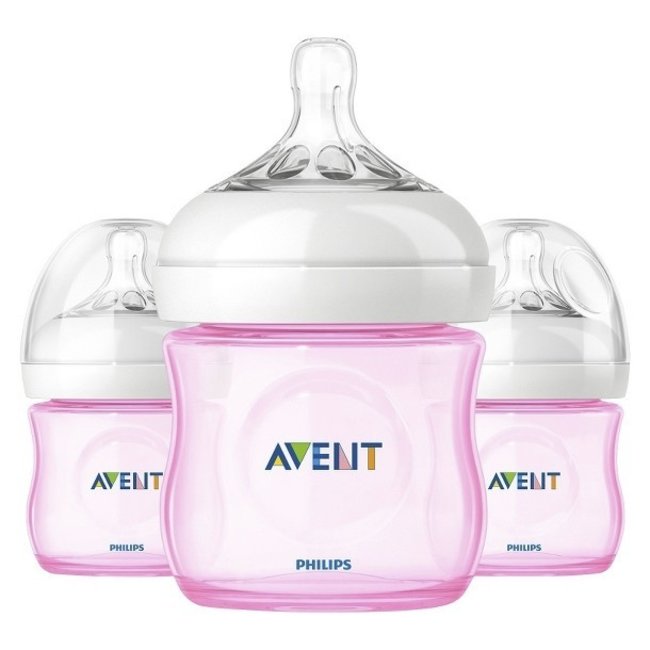CLOSEOUT!! Philips Avent Natural 4 Ounce BPA Free Bottle, 3 Pack In Pink