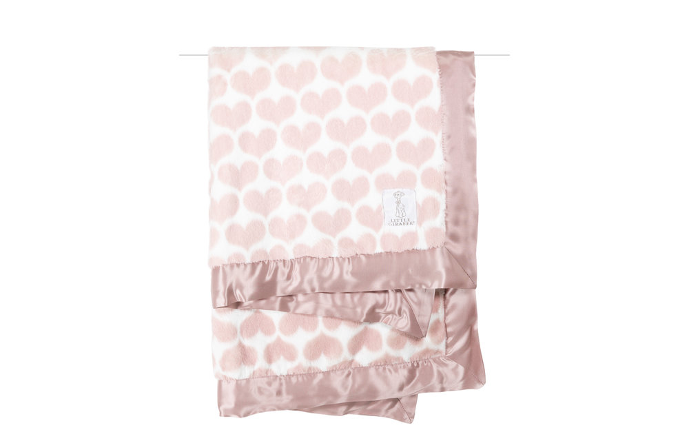 Little Giraffe Luxe Heart Army Blanket In Dusty Pink