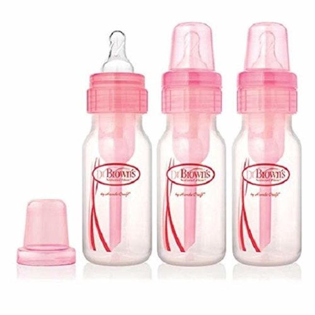 Dr. Brown Dr. Brown's 4 oz/120 ml PP Options Narrow Bottle Pink Print & Components, 3-Pack