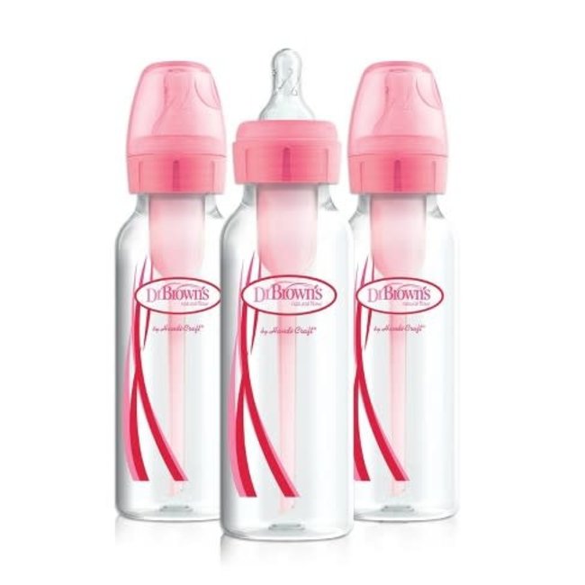 Dr. Brown Dr. Brown's 8 oz/250 ml PP Options Narrow Bottle Pink Print & Components, 3-Pack
