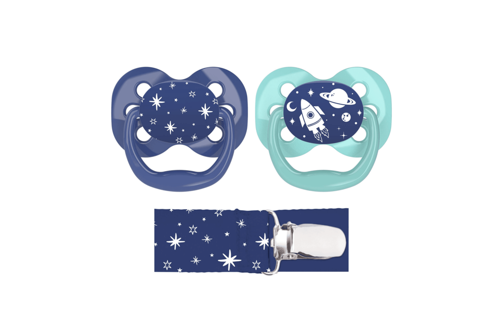 Dr. Browns Advantage Pacifiers with tether, Stage 1, Blue, 2-Pack
