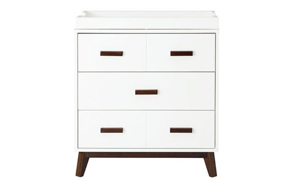 Baby Letto Scoot Dresser With Changer Tray In White With Walnut