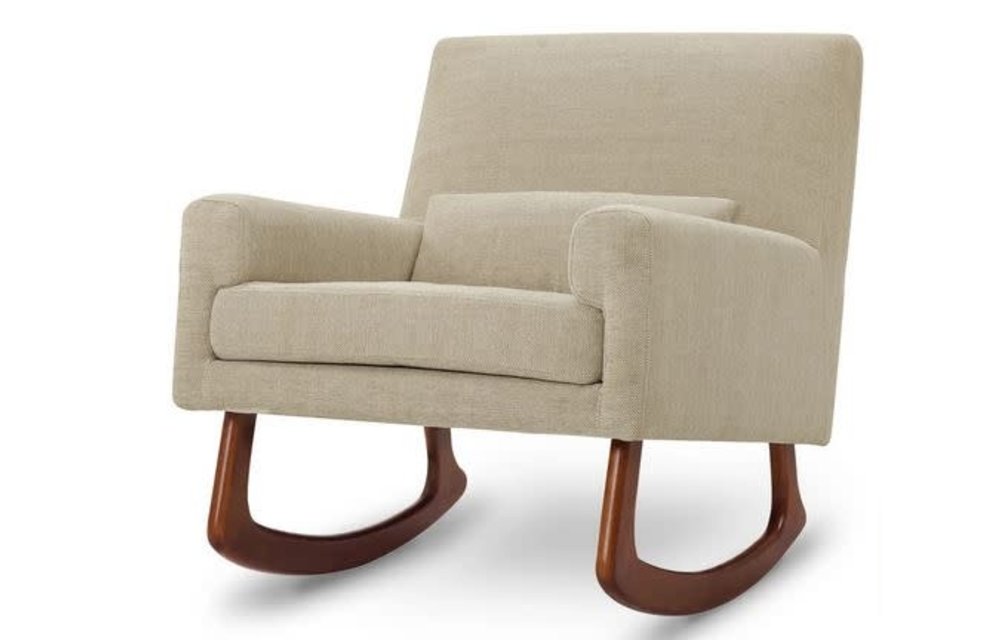 Nursery Works Sleepytime Rocker In Beige Weave With Walnut Legs