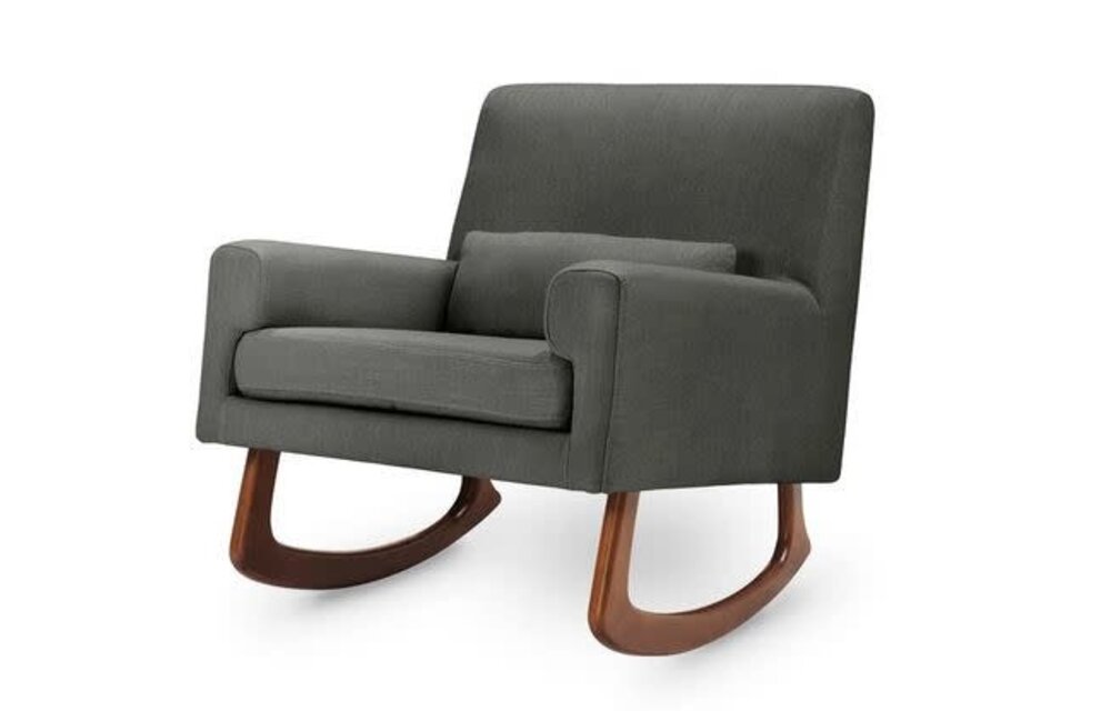 Nursery Works Sleepytime Rocker In Charcoal Linen With Walnut Legs