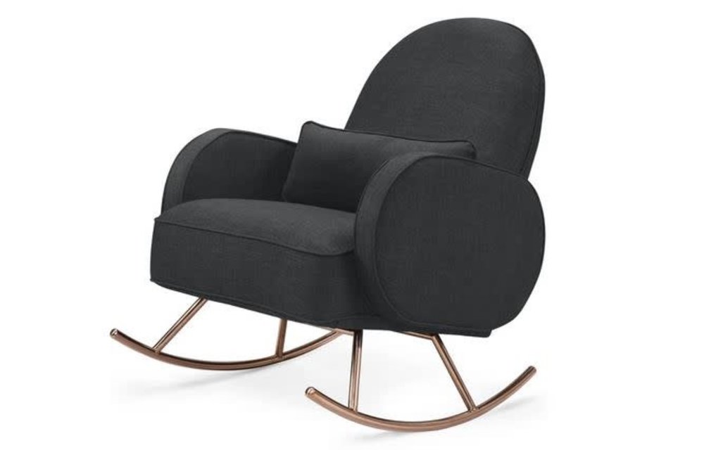 Nursery Works Compass Rocker In Perennial Cotton In Grey/Taupe With Rose Gold Legs