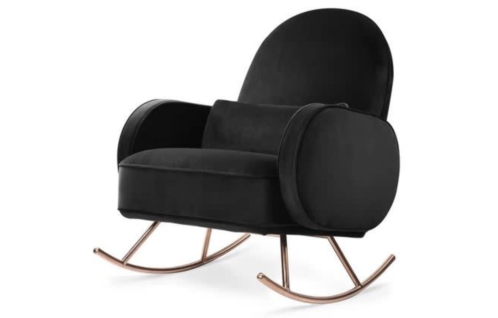 Nursery Works Compass Rocker In Black Velvet With Rose Gold Legs