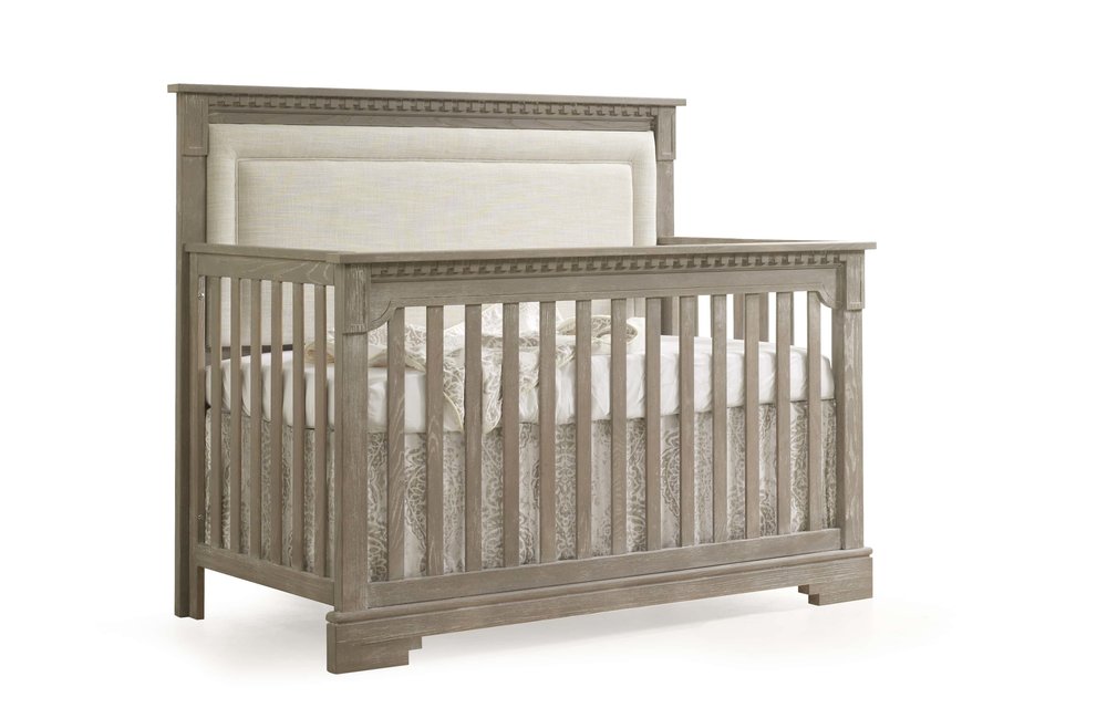 Natart Ithaca 4-in-1 Convertible Crib In Sugar Cane with Upholstered Panel (w/out rails) In Talc