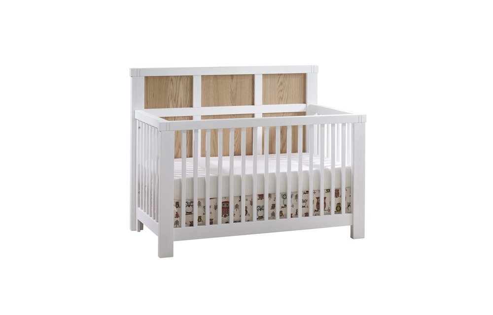 Natart Rustico-Moderno 4-in-1 Convertible Crib with Wood Panel (w/out rails) In White/Natural Oak