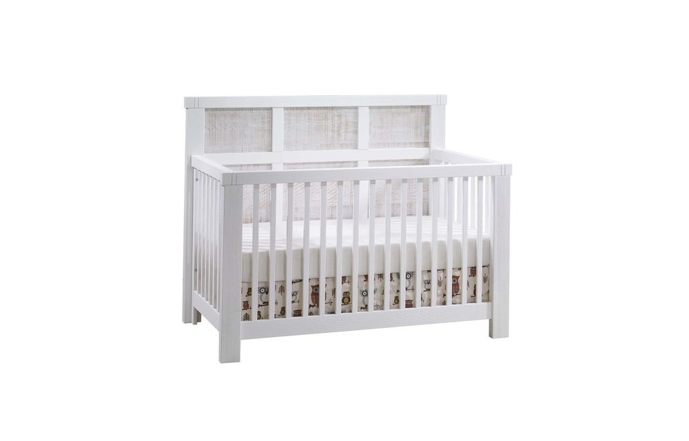 Natart Rustico-Moderno 4-in-1 Convertible Crib with Wood Panel (w/out rails) In White-White Bark
