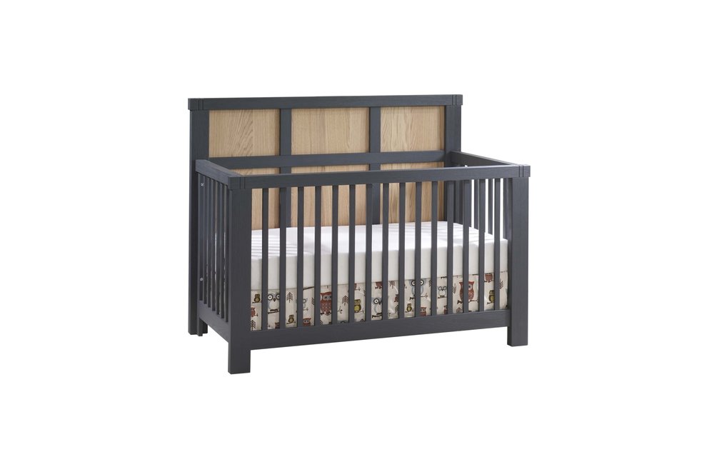 Natart Rustico-Moderno 4-in-1 Convertible Crib with Wood Panel (w/out rails) In Graphite-Natural Oak