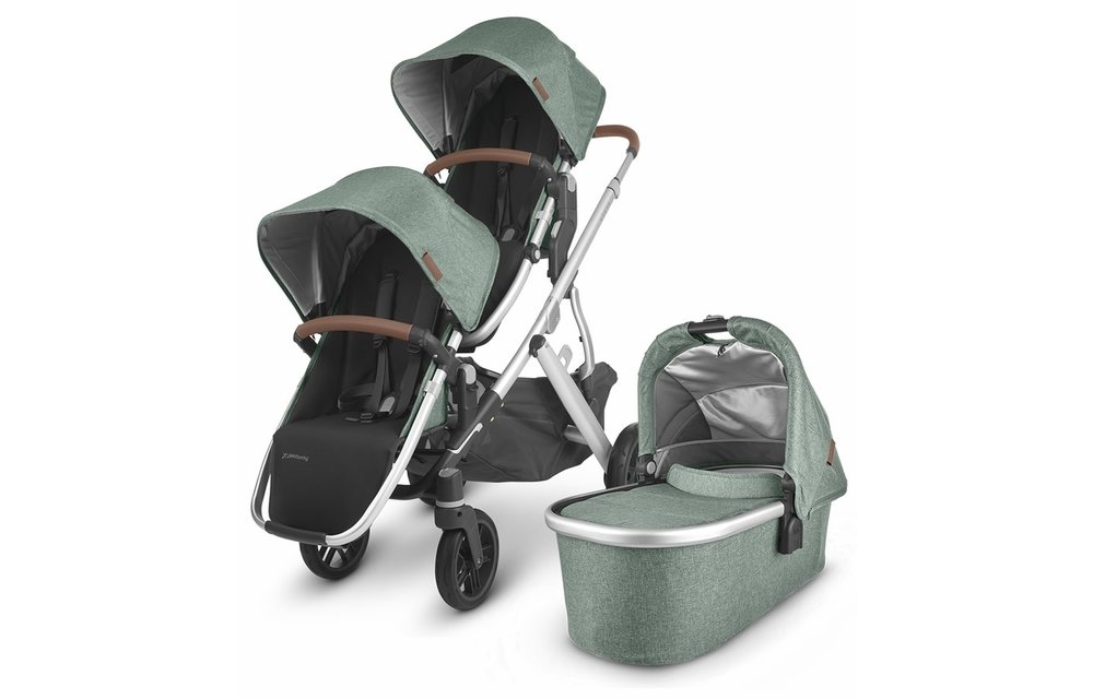 UPPAbaby 2020 Vista V2 Double Stroller - Emmett (Green Mélange/Silver/Saddle Leather)