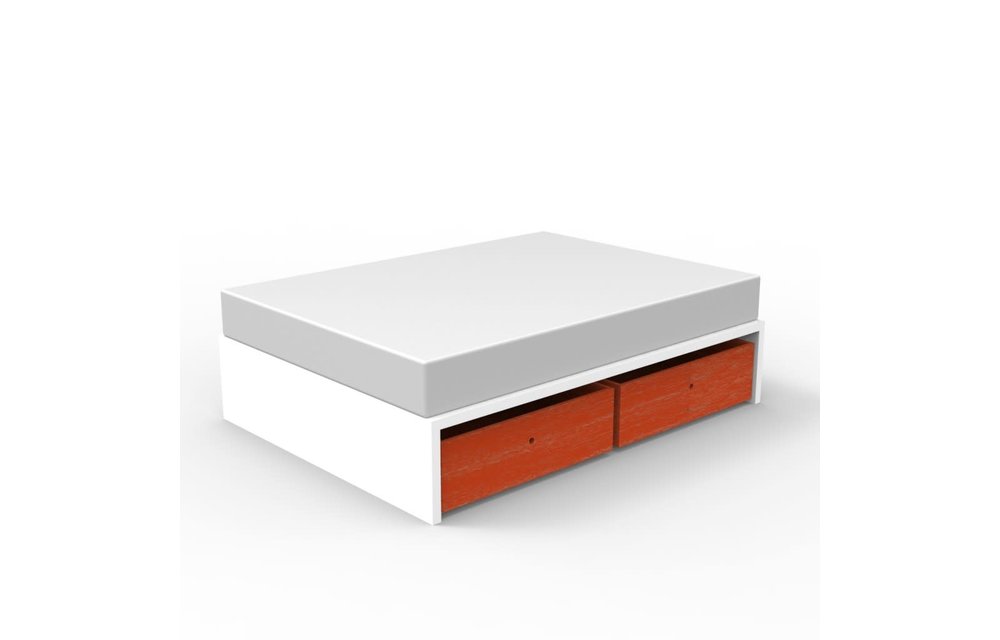 Duc Duc Alex Symmetric Twin Platform Bed In White/Orange Cerused