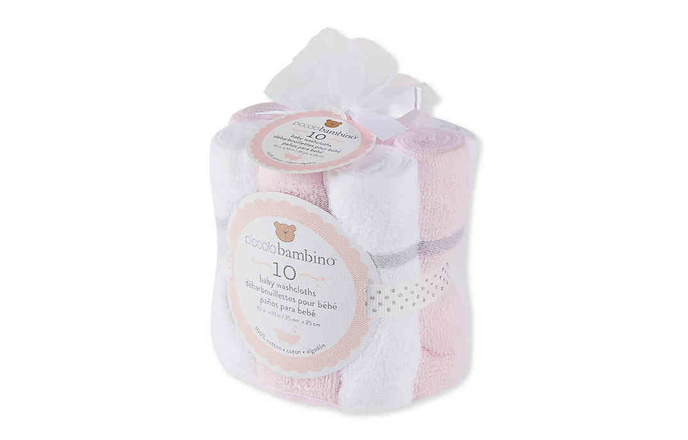 Piccolino Bambino 10 Pk Large Hemmed Washcloths Girl