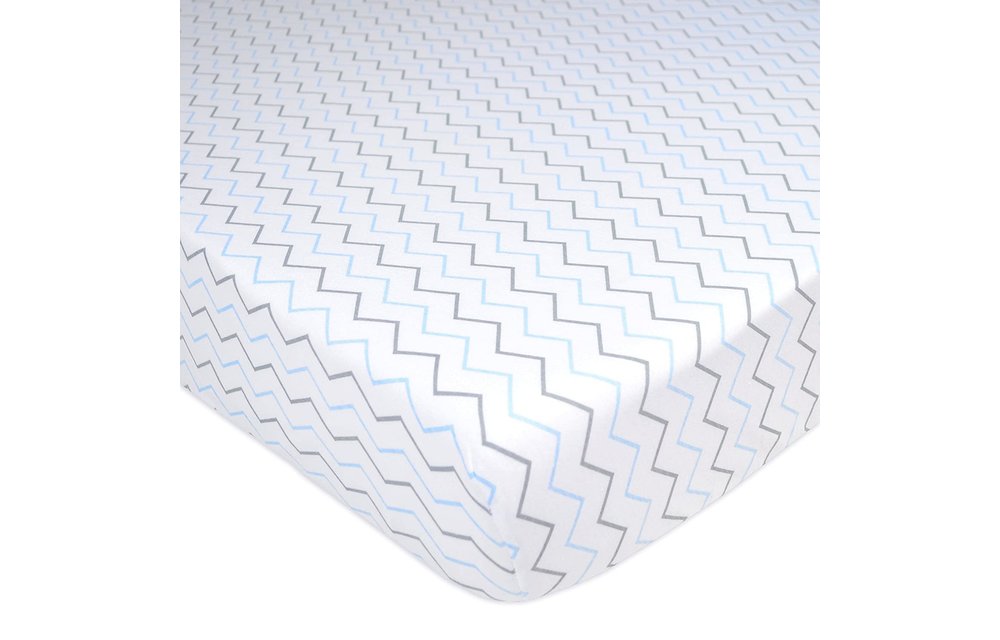 American Baby Percale Crib Sheet In Blue Zig Zag- Chevron