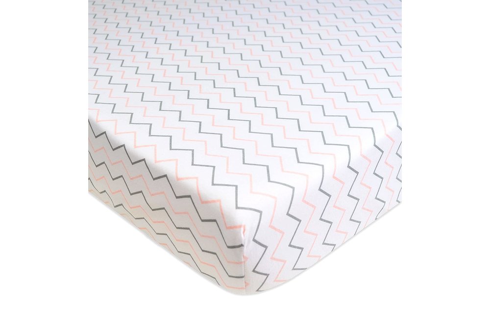American Baby Percale Crib Sheet In Pink Zig Zag- Chevron
