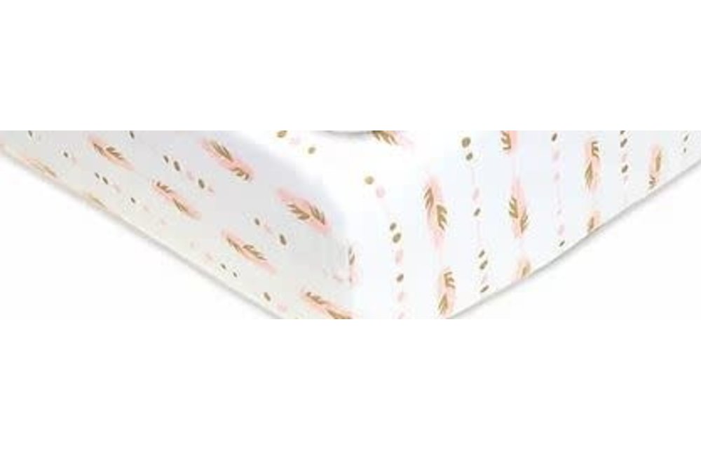 American Baby Percale Crib Sheet In Gold Sparkle-Pink Feather