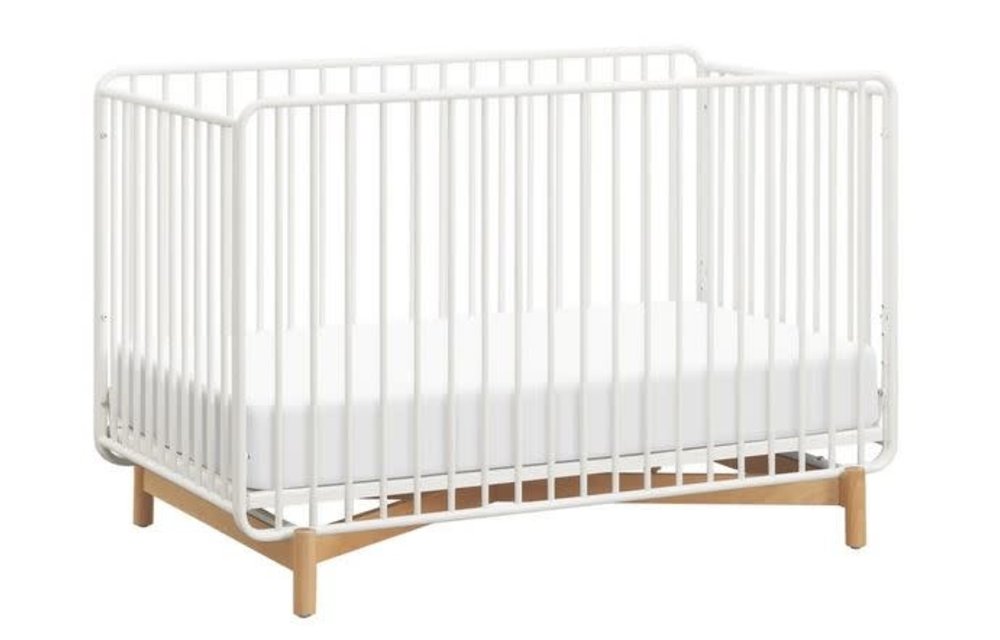 Baby Letto Bixby 3-in-1 Convertible Metal Crib With Toddler Bed Conversion Kit In Warm White-Natural Beech