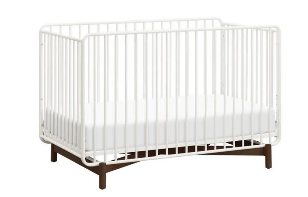 Baby Letto Bixby 3-in-1 Convertible Metal Crib With Toddler Bed Conversion Kit In Warm White-Walnut Stain