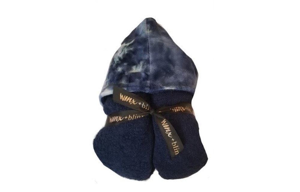 Winx + Blinx Hooded Towel In Navy Tie Dye Minky