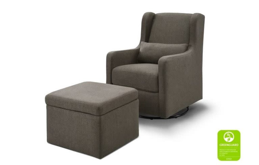 Carters By Davinci Adrian Swivel Glider with Storage Ottoman in Performance Charcoal Linen