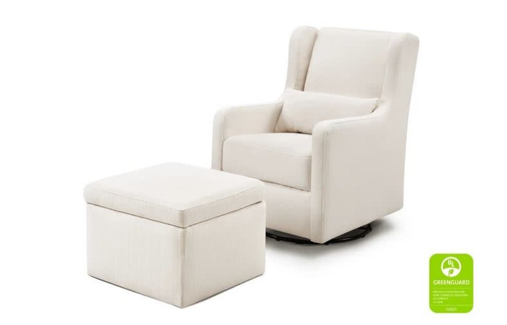 Carters By Davinci Adrian Swivel Glider with Storage Ottoman in Performance Cream Linen