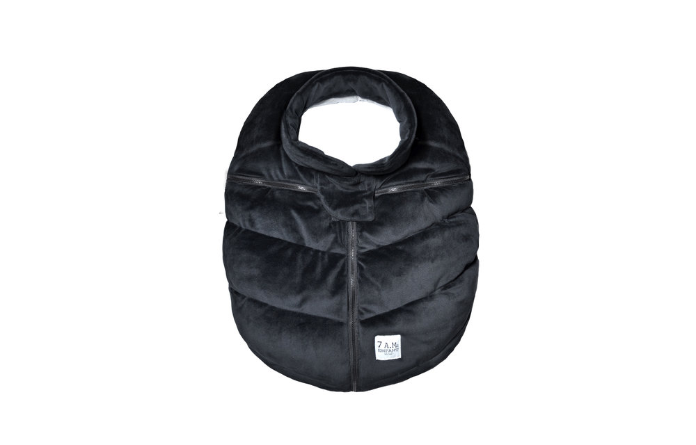 7 A.M. Car Seat Cover - Cocoon In Black Velour - 0-12 Months