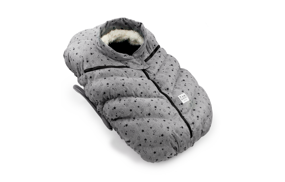 CLOSEOUT!! 7 A.M. Car Seat Cover - Cocoon In Heather Grey Stars 0-12 Months
