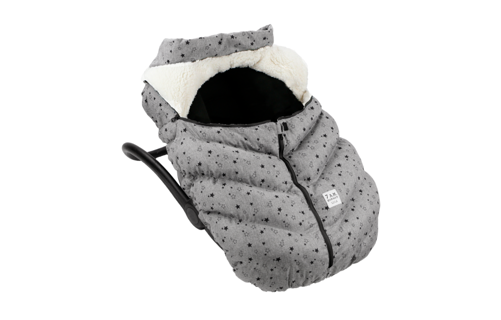 CLOSEOUT!! 7 A.M. Car Seat Cover - Cocoon In Heather Grey Stars 0-12 Months