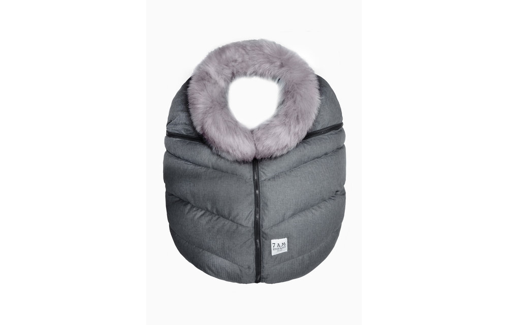7 A.M. Car Seat Cover - Tundra Cocoon In Dark Heather Grey Faux Fur 0-12 Months