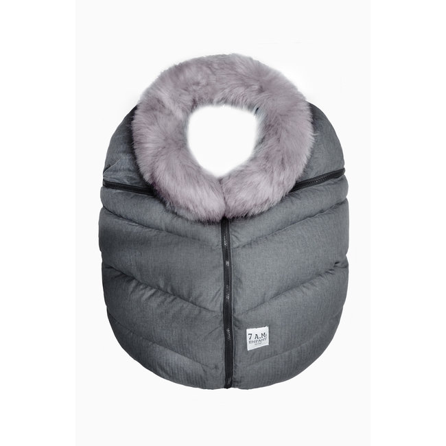 7 A.M. Enfant Car Seat Cover - Tundra Cocoon In Dark Heather Grey Faux Fur 0-12 Months