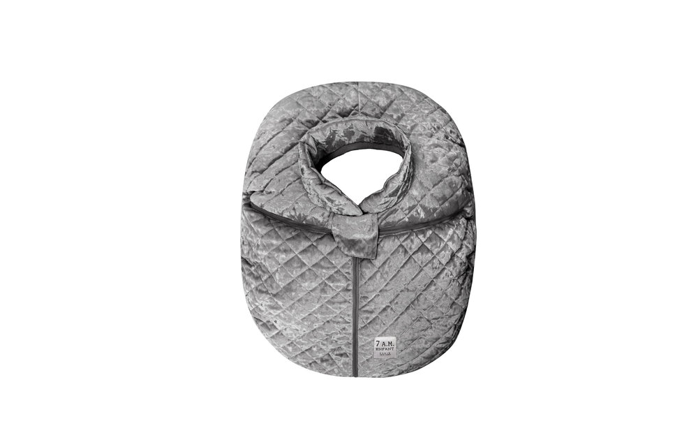 7 A.M. Car Seat Cover - Cocoon In Quilted Grey Velvet 0-12 Months