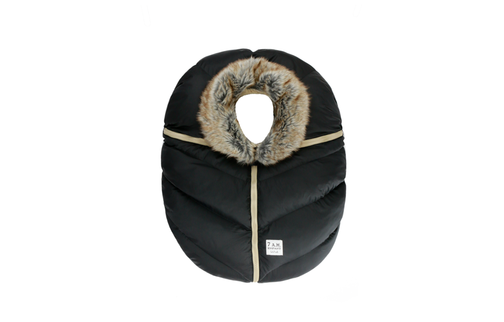 7 A.M. Enfant Car Seat Cover - Cocoon In Black Faux Fur 0-12 Months