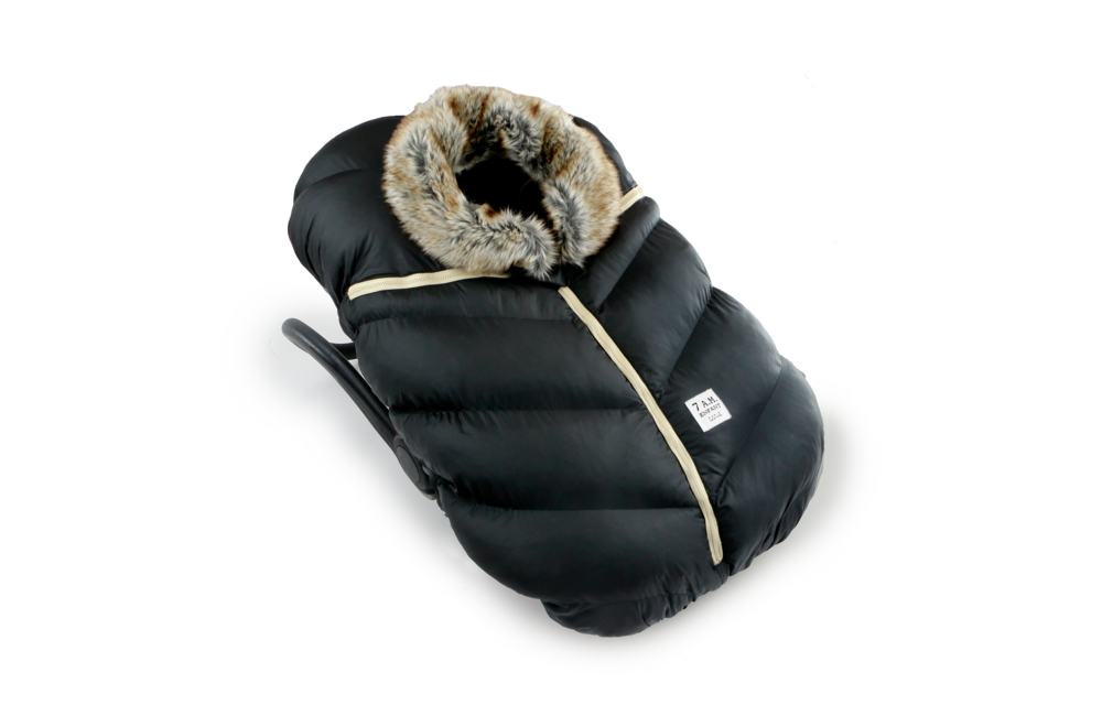 7 A.M. Enfant Car Seat Cover - Cocoon In Black Faux Fur 0-12 Months
