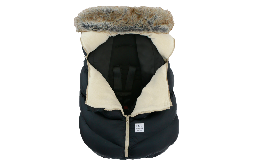 7 A.M. Enfant Car Seat Cover - Cocoon In Black Faux Fur 0-12 Months