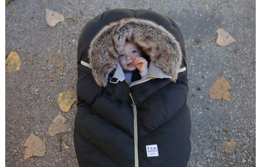 7 A.M. Enfant Car Seat Cover - Cocoon In Black Faux Fur 0-12 Months