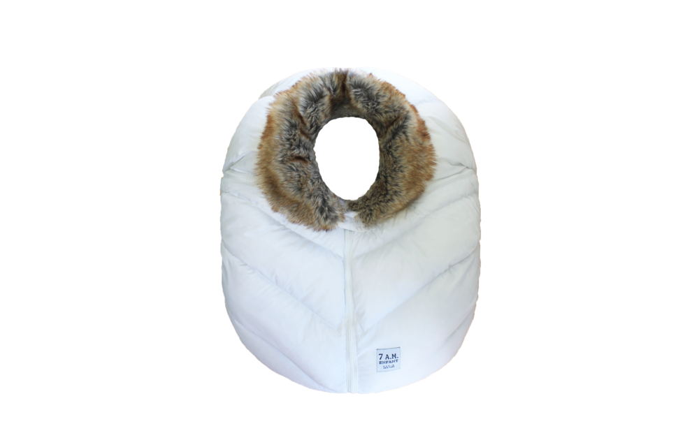 7 A.M. Enfant Car Seat Cover - Cocoon In White Faux Fur 0-12 Months