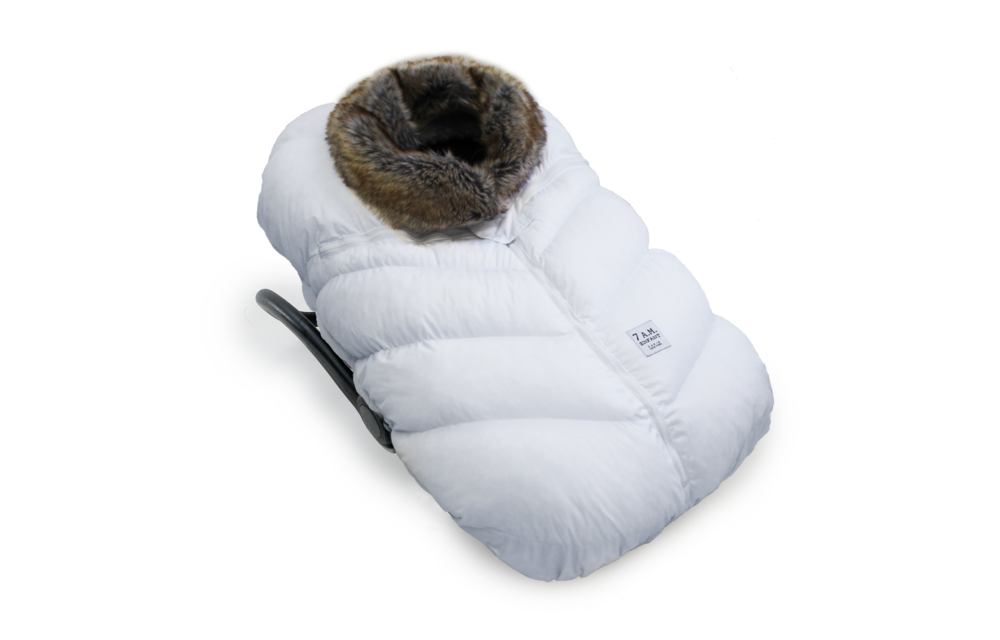 7 A.M. Enfant Car Seat Cover - Cocoon In White Faux Fur 0-12 Months